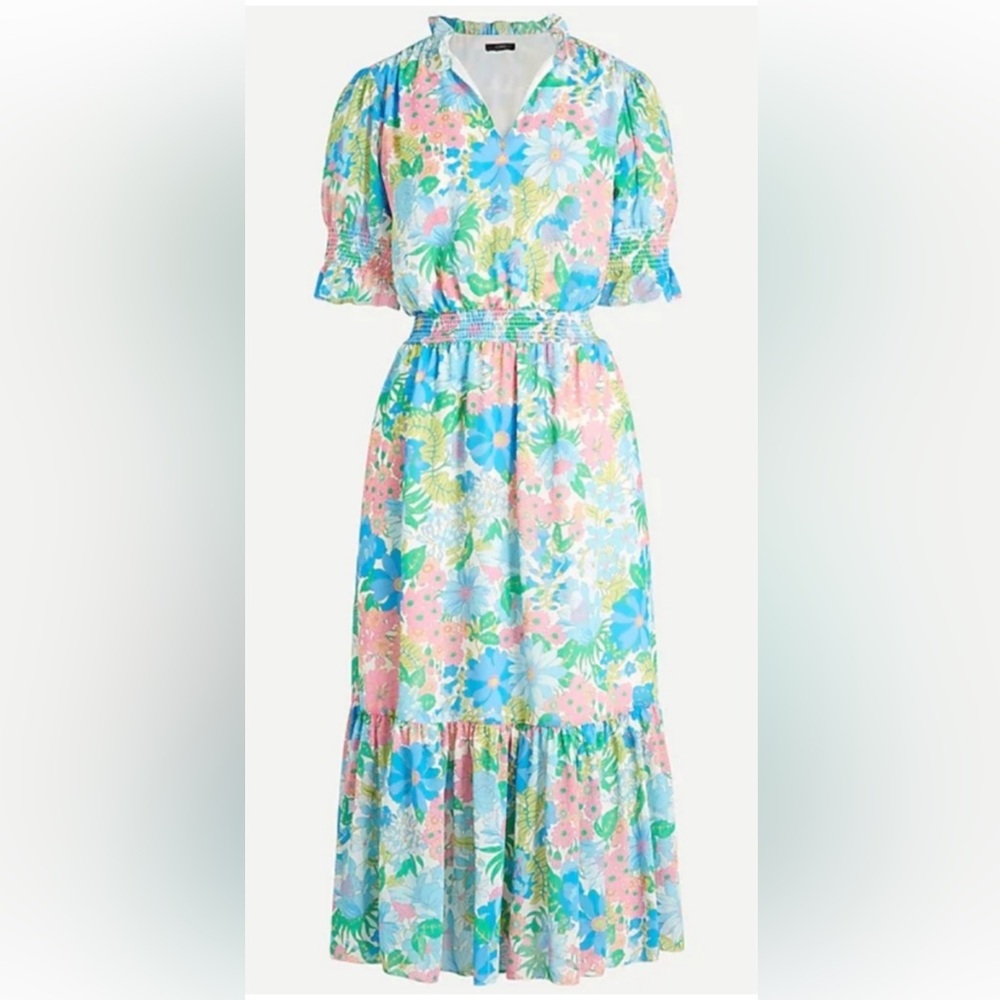 NWT J.Crew size S smocked ruffle midi dress in fairy floral